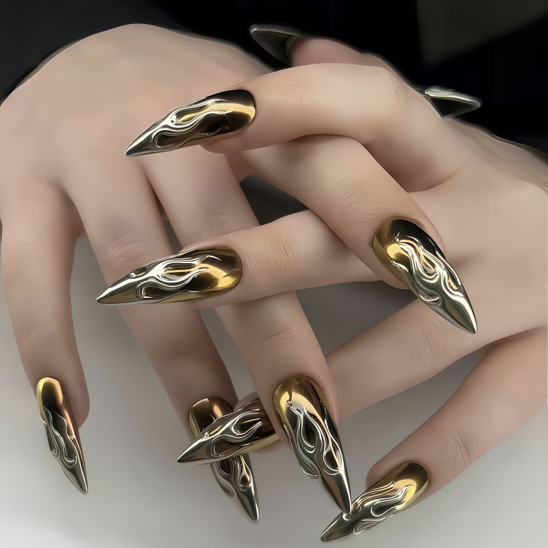 Nail Art Chrome - 24개입 3D 크롬 실버 골드 불꽃