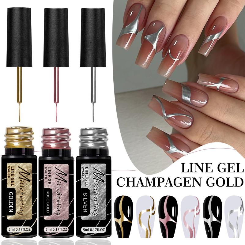 Nail Art Chrome - 골드 실버 메탈릭 라이너 젤 네일