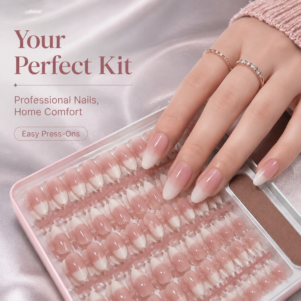 Nail Art Ombre Pink - 150개입 인스타 스타일 프렌치 그라데이션 아몬드