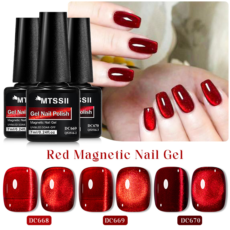 Nail Art Red Wine Cat Eye - Mtssii 버건디 고양이 마그네틱 젤 네일