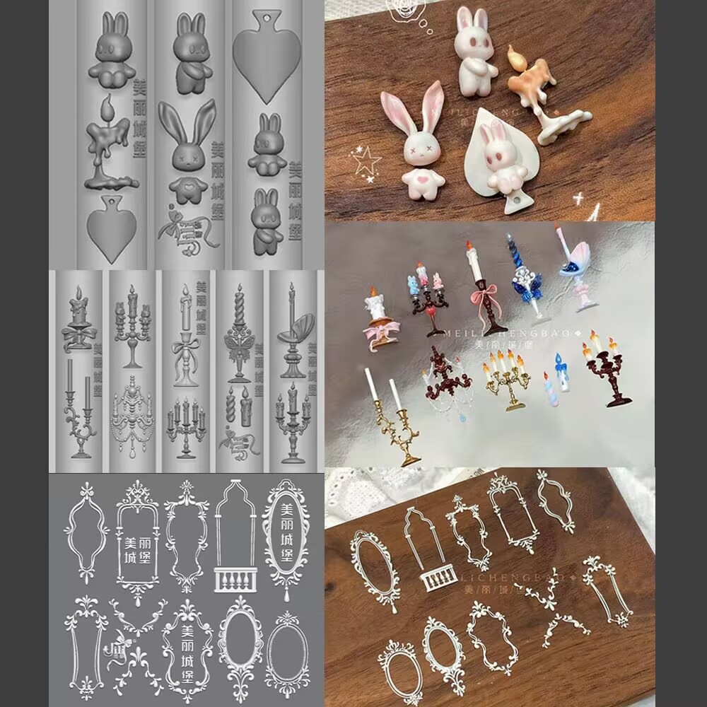 Nail Art One Piece - 1개 로코코 액자 촛대 토끼 리본