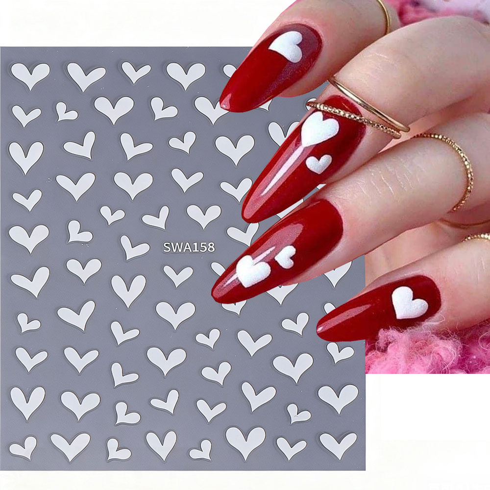 Nail Art Valentines Day - 3D 화이트 하트 발렌타인 데이 네일