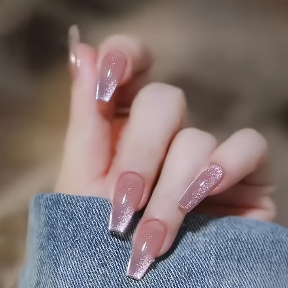 Nail Art Design - 24개 반짝이는 핑크 글리터 캣아이 디자인