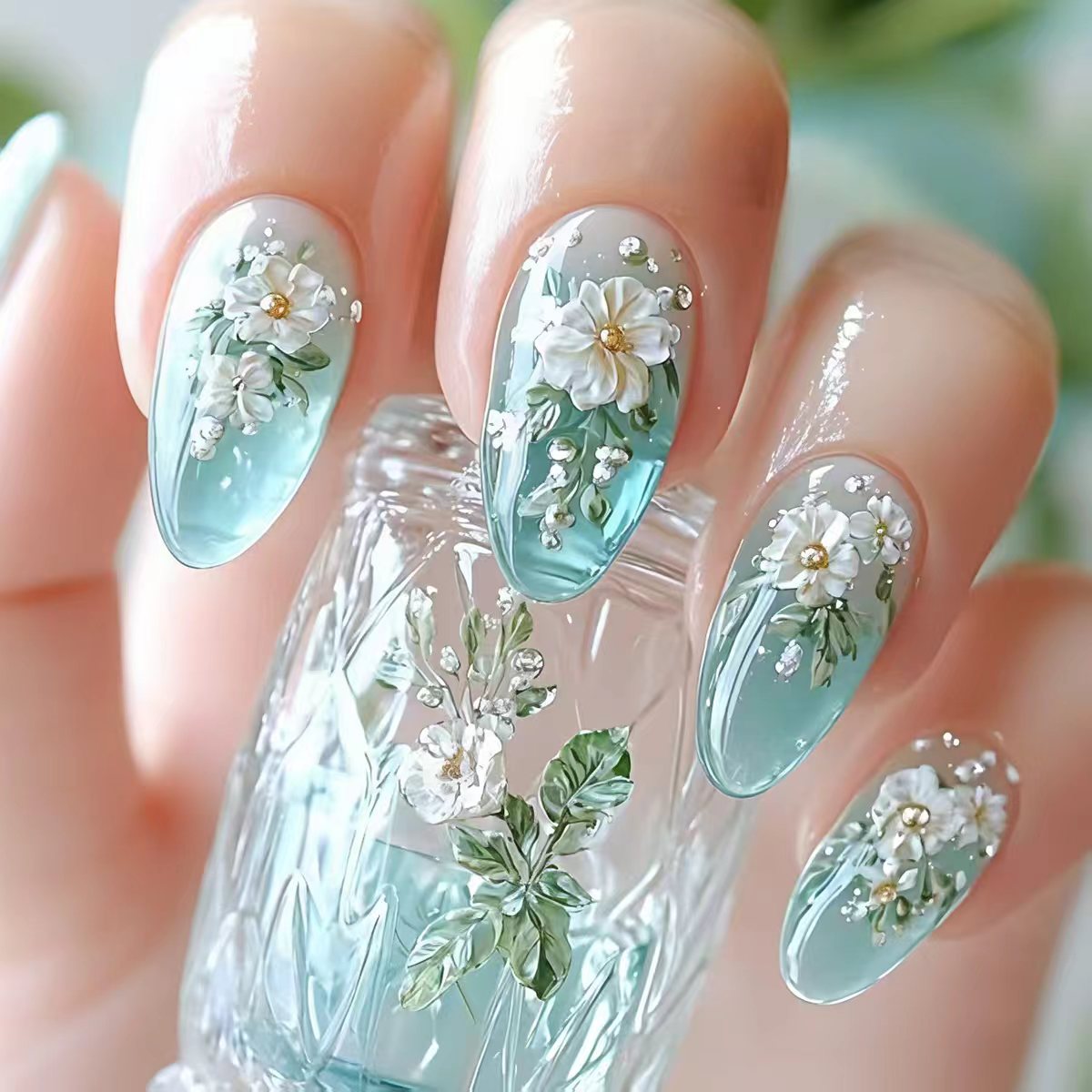 Nail Art Design - 여성용 중간 사이즈 가짜 손톱, 반투명