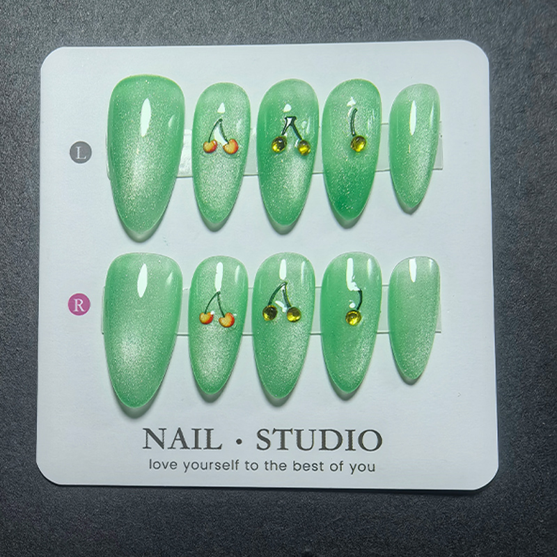 Nail Art Chrome - 10개입 아몬드 캣아이 프레스온 네일, 미러