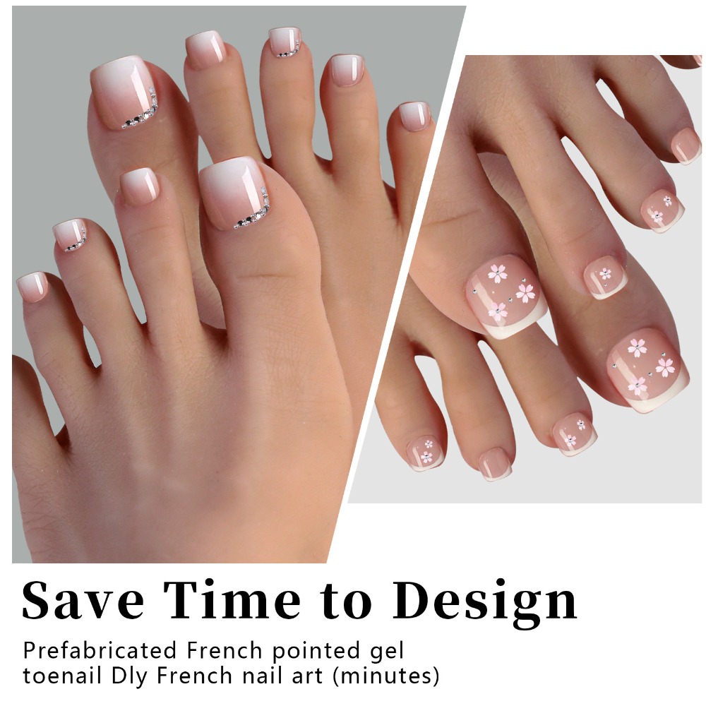 Nail Art Ombre Pink - 짧은 사각형 프레스온 발톱 라이트 핑크