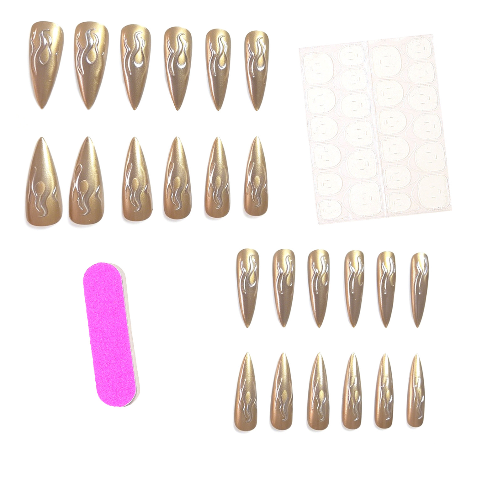 24개입 3D 크롬 실버 골드 불꽃 모양 스틸레토 프레 - Nail Art Chrome 리뷰 및 가격