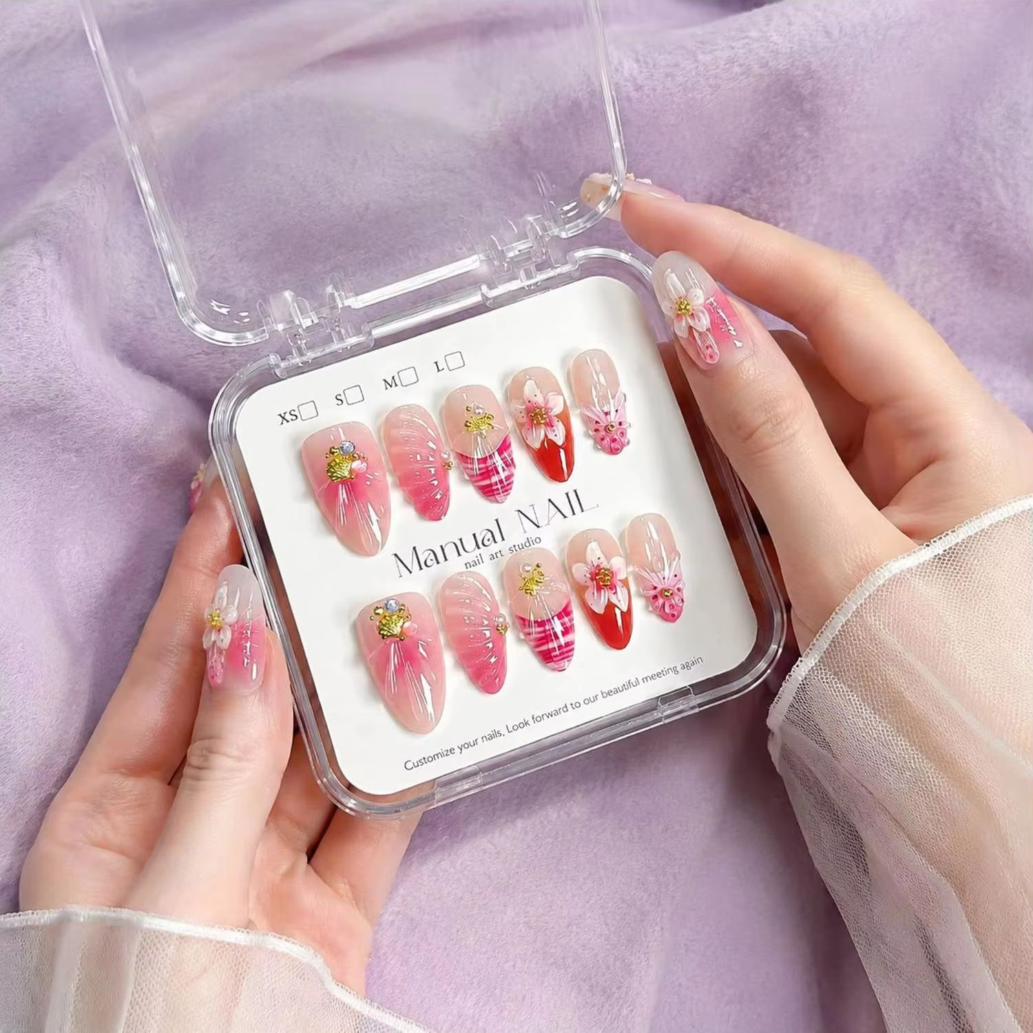 1박스 펄 액센트 핑크 옴브레 젤 프레스온 네일 3D  - Nail Art Ombre Pink 리뷰 및 가격