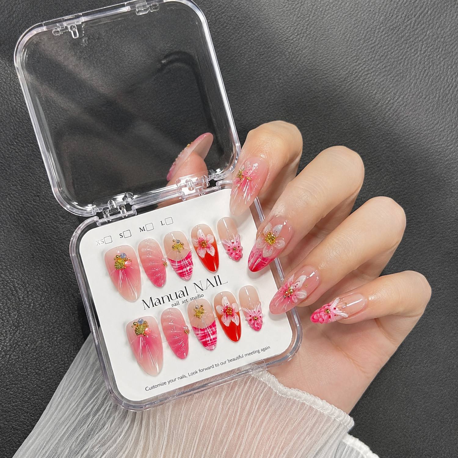 1박스 펄 액센트 핑크 옴브레 젤 프레스온 네일 3D  - Nail Art Ombre Pink 리뷰 및 가격