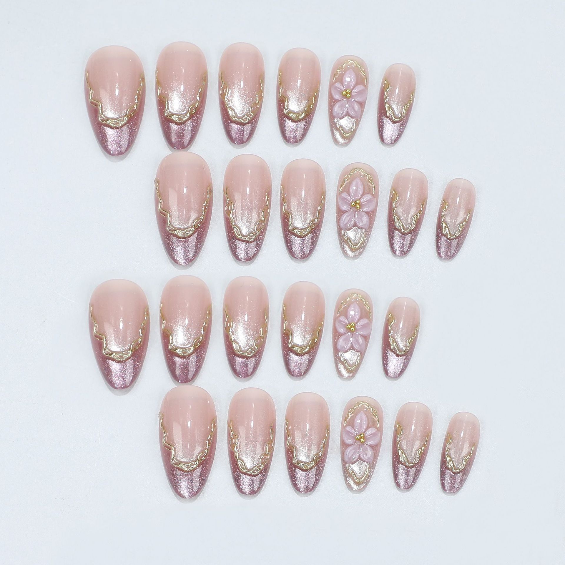 3D 꽃무늬 가짜 손톱, 광택 있는 고양이 눈 골든 프 - Nail Art Design 리뷰 및 가격