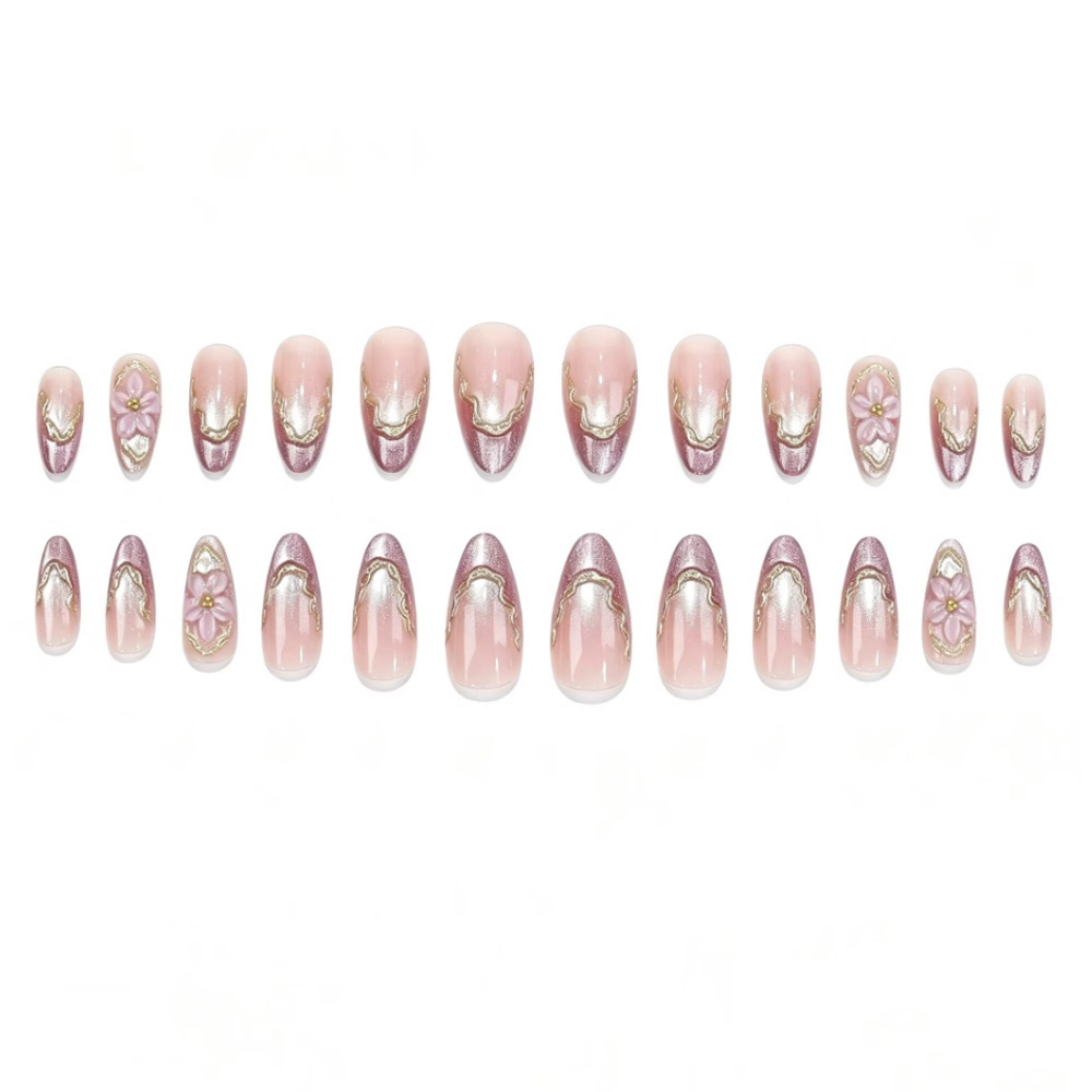 3D 꽃무늬 가짜 손톱, 광택 있는 고양이 눈 골든 프 - Nail Art Design 리뷰 및 가격