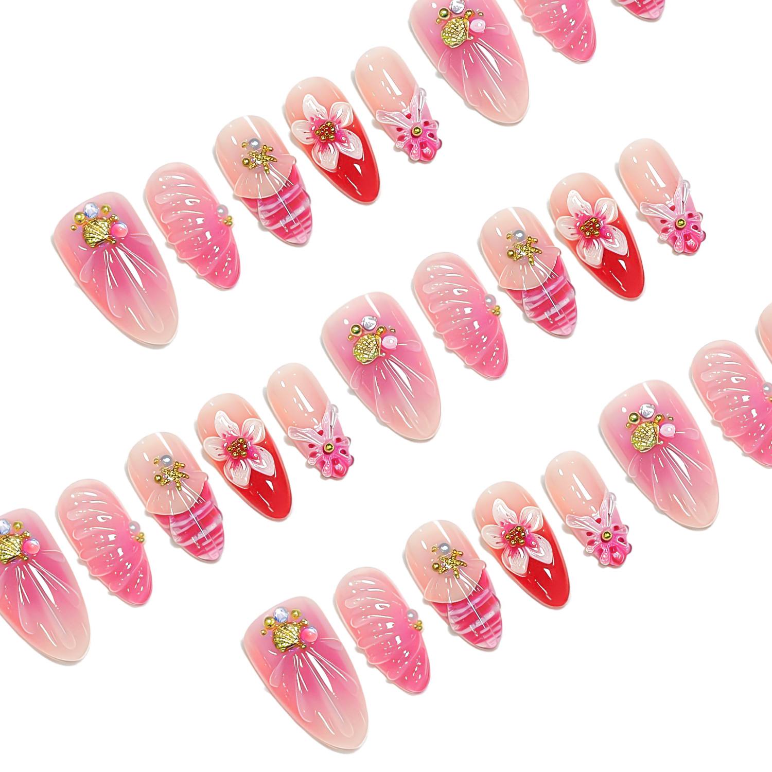 1박스 핑크 옴브레 3D 플로럴 젤 프레스온 네일 쉘  - Nail Art Ombre Pink 리뷰 및 가격