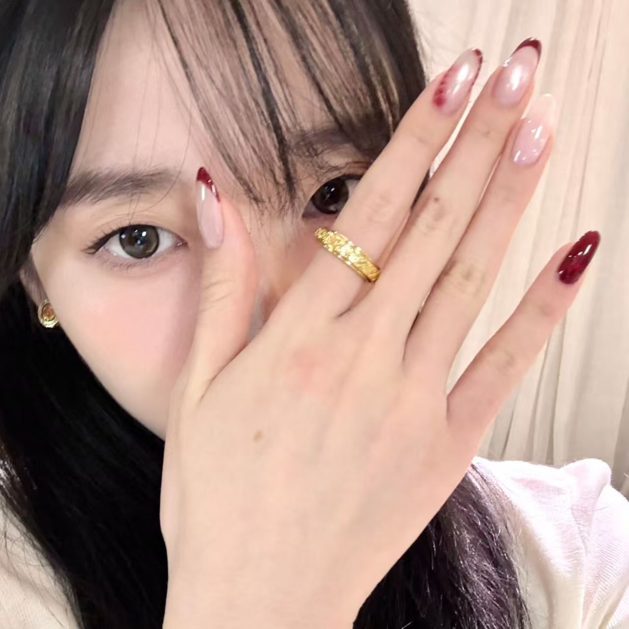 10개 수제 타원형 프레스온 네일 프렌치 캣아이 와인  - Nail Art Red Wine Cat Eye 리뷰 및 가격