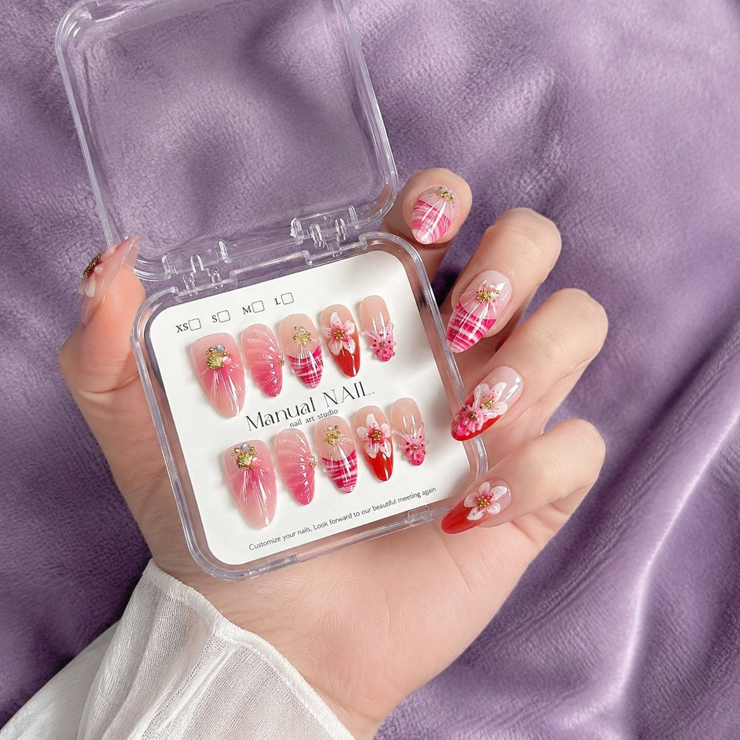 1박스 3D 플라워 핑크 옴브레 아크릴 프레스온 네일  - Nail Art Ombre Pink 리뷰 및 가격