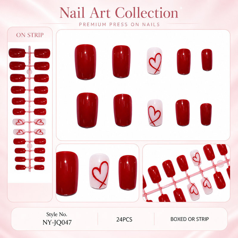 24개입 짧은 사각형 광택 발렌타인데이 레드 하트 프레 - Nail Art Valentines Day 리뷰 및 가격