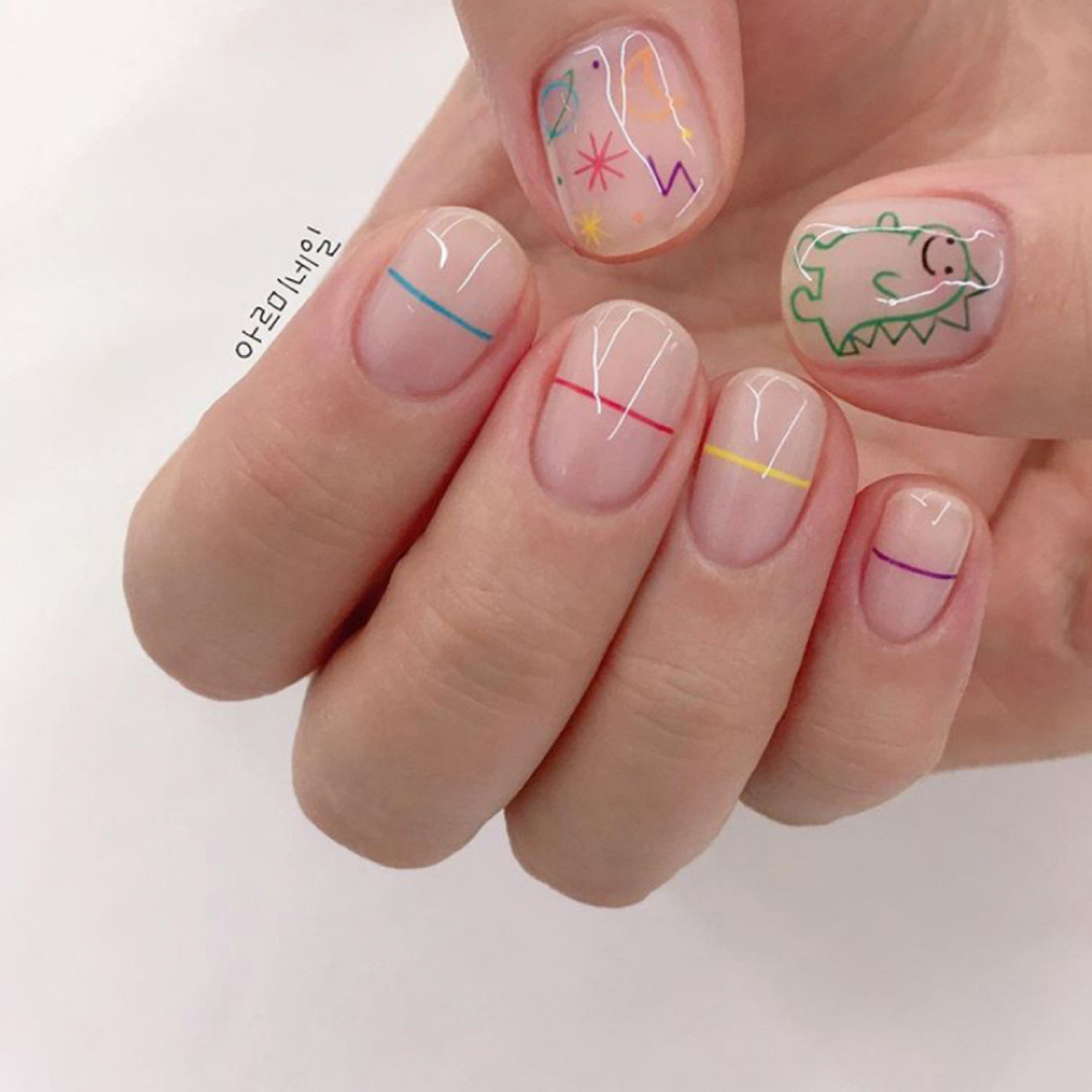 1Pcs Kawaii 공룡 네일 아트 스티커 한국어 자 - Nail Art One Stroke 리뷰 및 가격