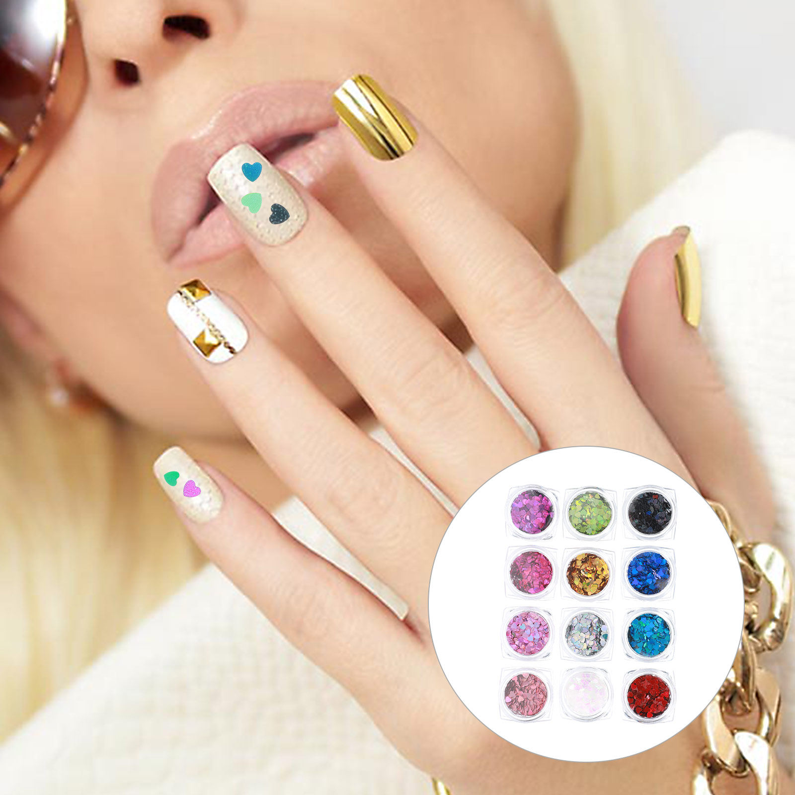 1 세트 샤이닝 하트 네일 스팽글 레이저 컷 장식용 스 - Nail Art Valentines Day 리뷰 및 가격