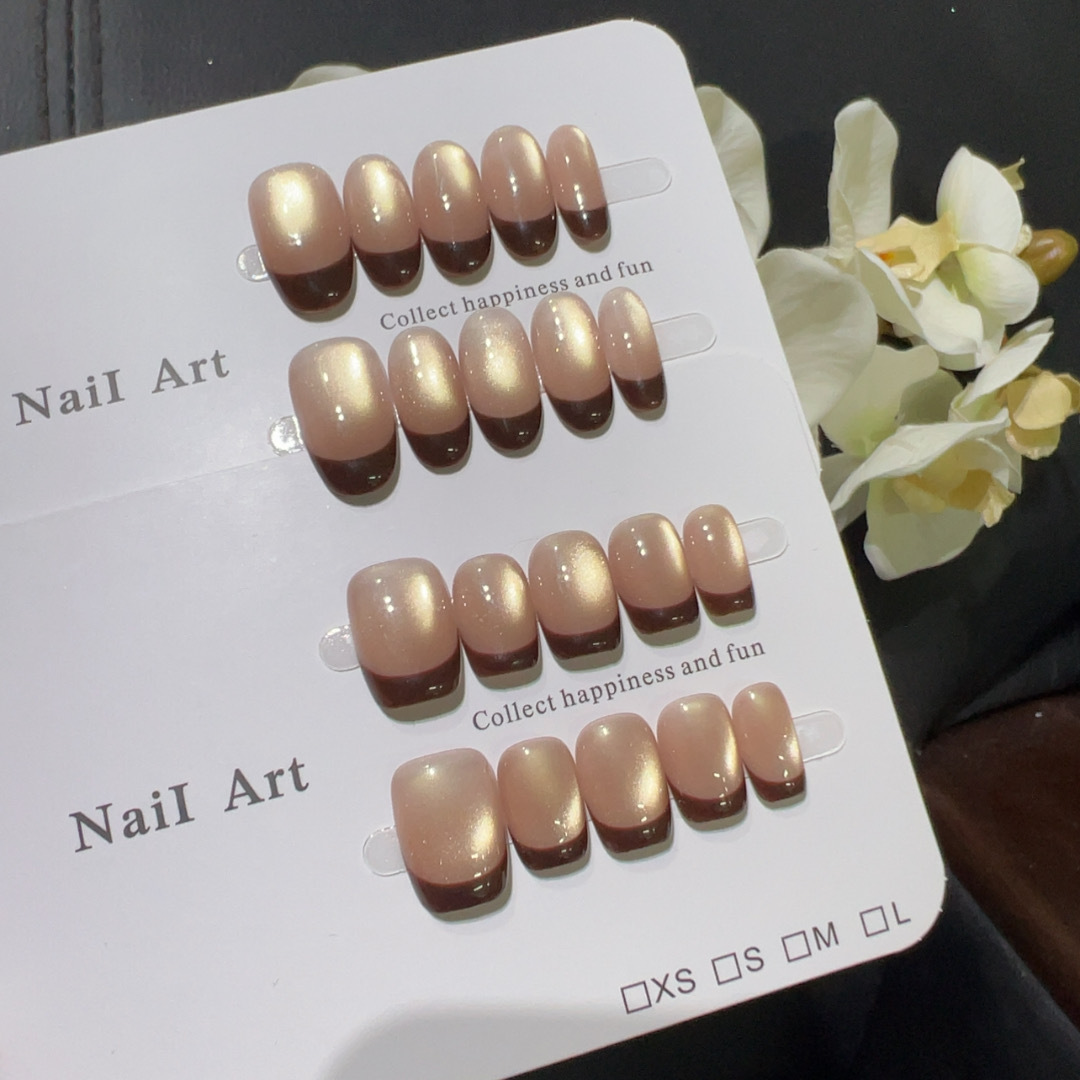 10개입 짧은 프렌치 프레스온 네일 캣아이 디자인 와인 - Nail Art Red Wine Cat Eye 리뷰 및 가격