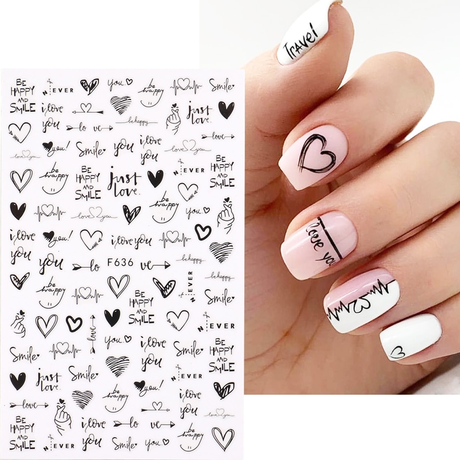 하트 러브 디자인 3D 네일 아트 스티커, 영어 문자  - Nail Art Valentines Day 리뷰 및 가격