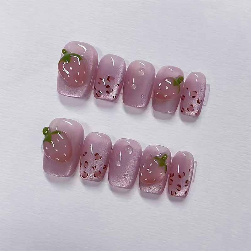 여성용 버건디 수제 프레스 네일, 귀여운 딸기 분리형  - Nail Art Red Wine Cat Eye 리뷰 및 가격