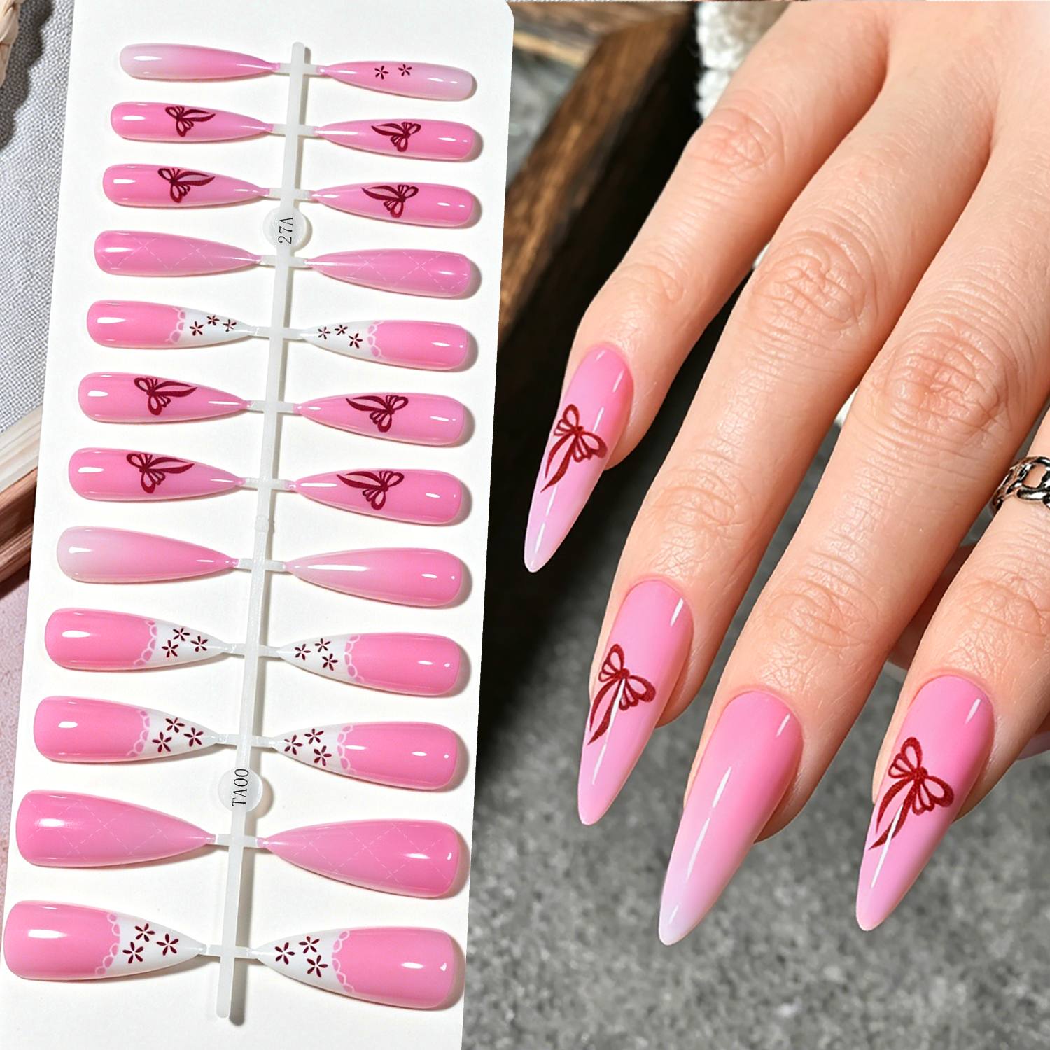 1봉지 프로스티드 옴브레 3D 아트 프레스온 네일 핑크 - Nail Art Ombre Pink 리뷰 및 가격