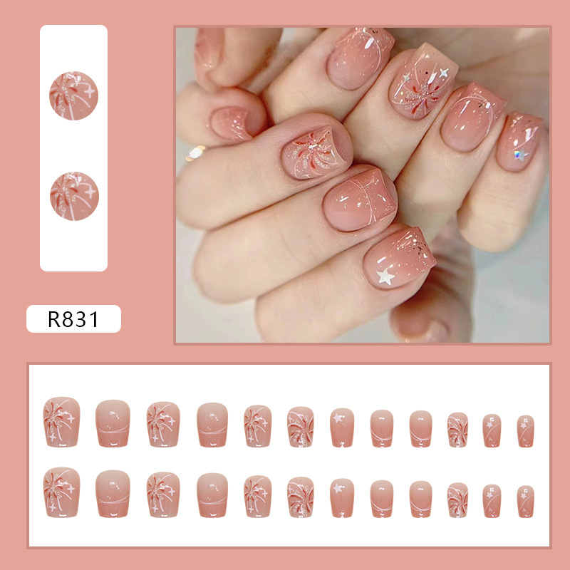 짧은 핑크색 프레스온 네일 심플 옴브레 스프링 인조 네 - Nail Art Ombre Pink 리뷰 및 가격