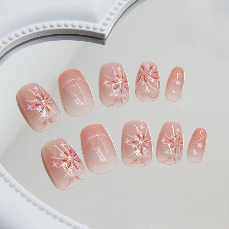 짧은 핑크색 프레스온 네일 심플 옴브레 스프링 인조 네 - Nail Art Ombre Pink 리뷰 및 가격