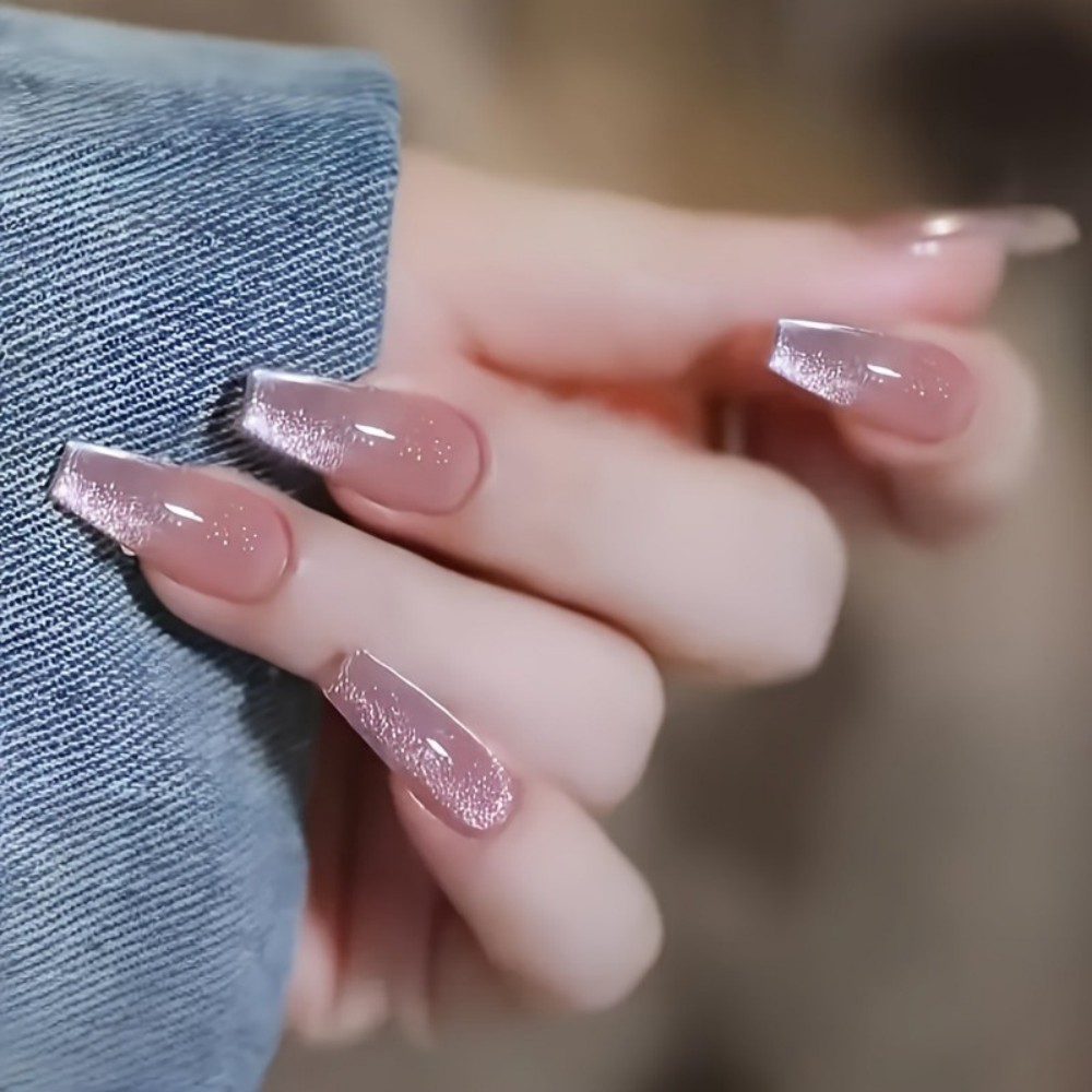 24개 반짝이는 핑크 글리터 캣아이 디자인 롱 발레 모 - Nail Art Design 리뷰 및 가격