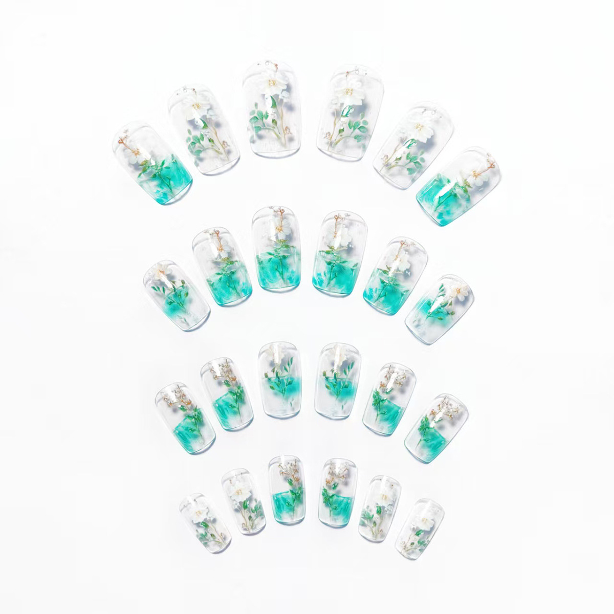 여성용 중간 사이즈 가짜 손톱, 반투명 그라데이션 그린 - Nail Art Design 리뷰 및 가격