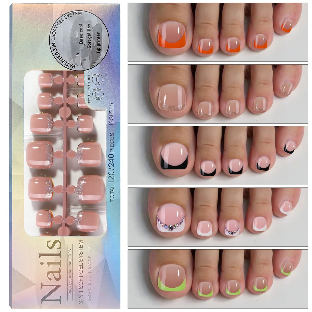 짧은 사각형 프레스온 발톱 라이트 핑크 12 사이즈 가 - Nail Art Ombre Pink 리뷰 및 가격