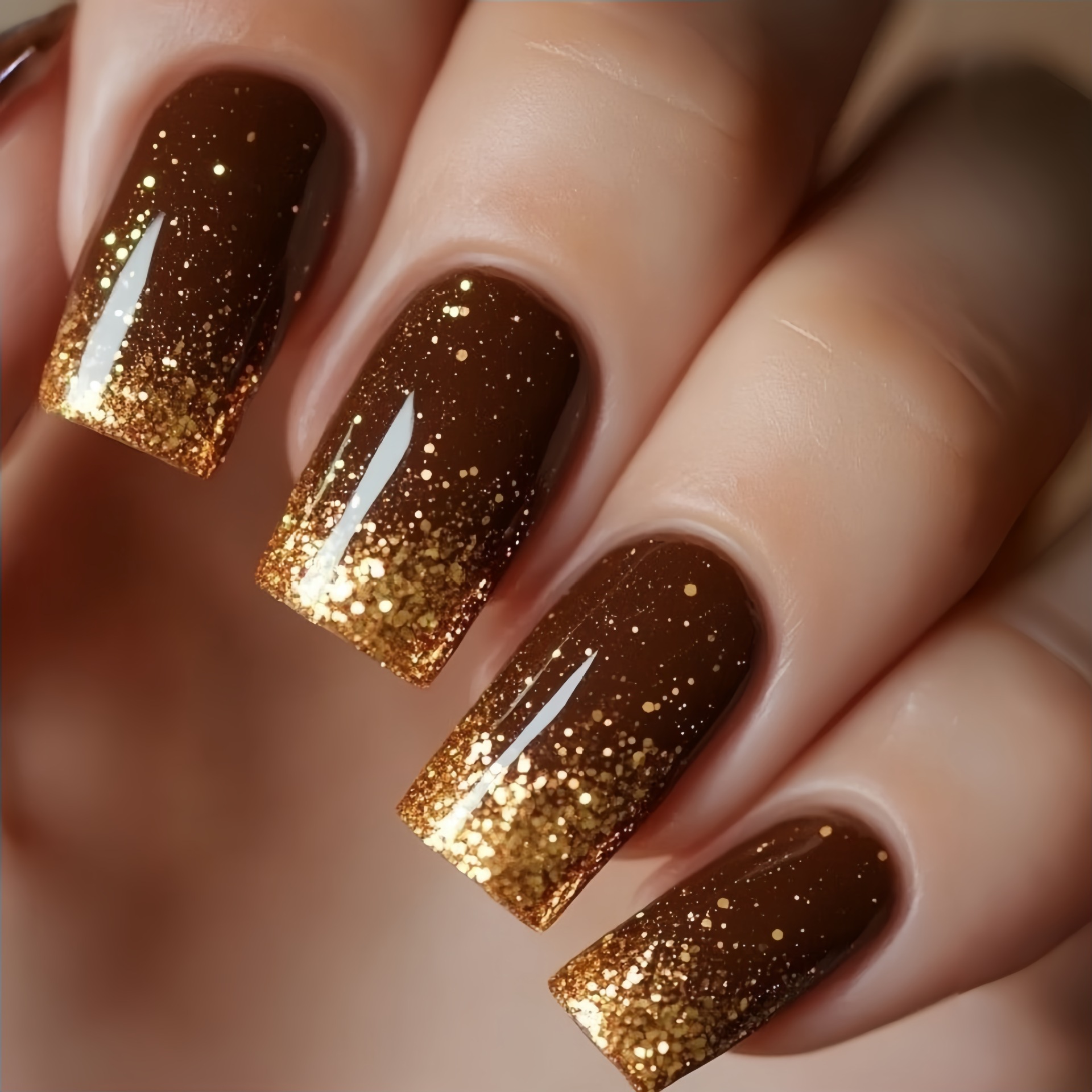 짧은 중간 길이의 가짜 손톱 그라데이션 갈색 빨강 검정 - Nail Art Design 리뷰 및 가격