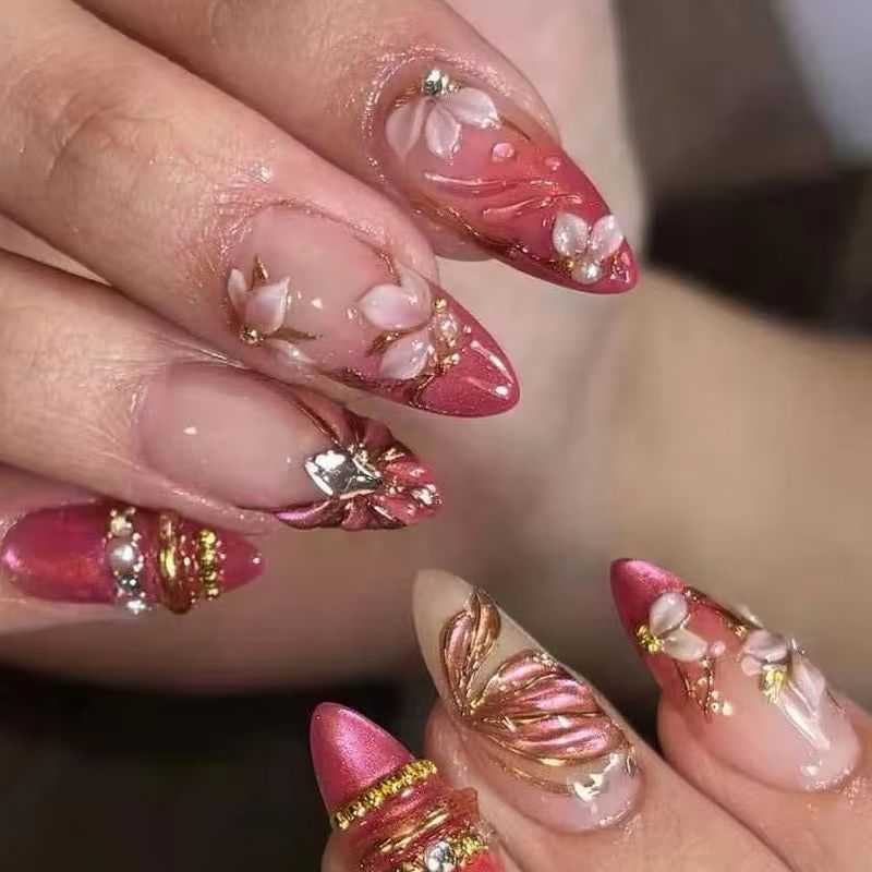 24개 아몬드 모양 프레스온 네일 와인 레드 캣아이 플 - Nail Art Red Wine Cat Eye 리뷰 및 가격